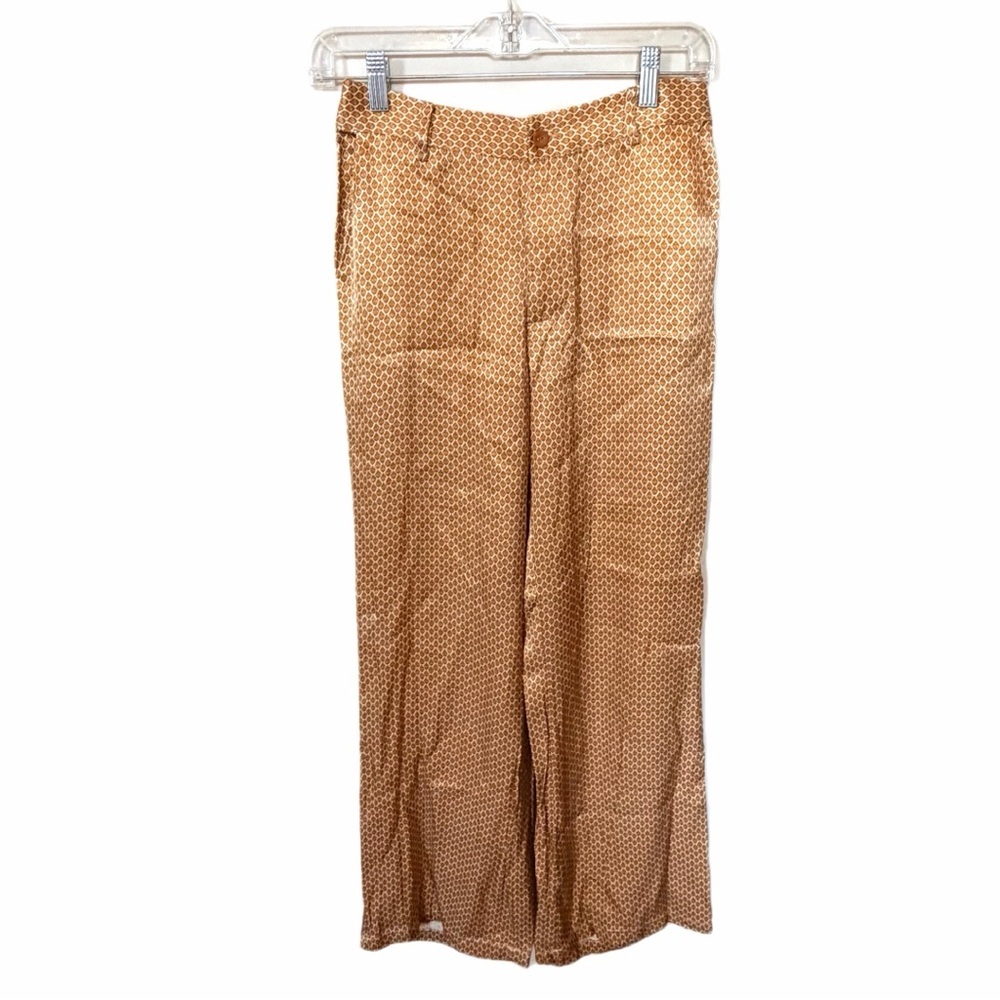 See you soon printed satin pants brown size 2 - Picture 1 of 5
